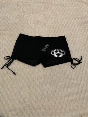 Dolls Kill Gen Kiss Black Brads Knuckle Mesh Micro Shorts, Size Small, NWT
